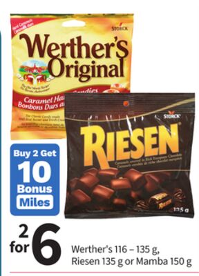 Werther's 116 – 135 g, Riesen 135 g or Mamba 150 g