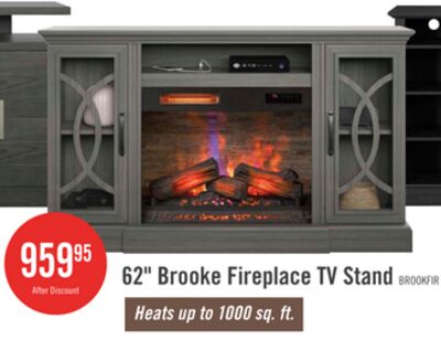 Brooke 62" Contemporary Electric Fireplace TV Stand with Storage & Cable Management for TVs up to 70"- Grey