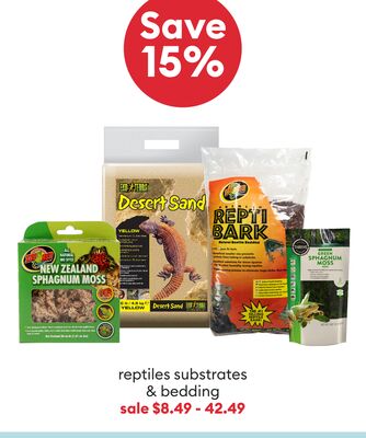 Save 15% reptiles substrates & bedding