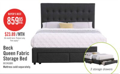 Beck Upholstered Storage Bed in Dark Grey Fabric, Button Tufted - Queen Size