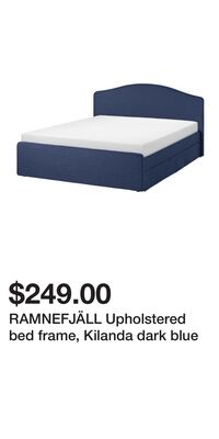 RAMNEFJÄLL Upholstered bed frame, Kilanda dark blue