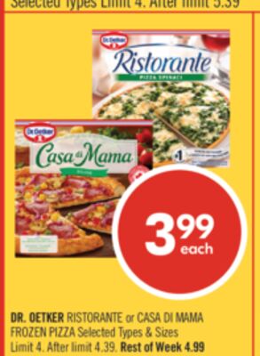 DR. OETKER RISTORANTE or CASA DI MAMA FROZEN PIZZA