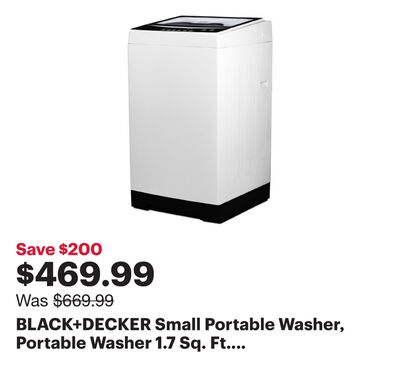 BLACK+DECKER Small Portable Washer, Portable Washer 1.7 Sq. Ft. with 6 Cycles, Transparent Lid & LED Display