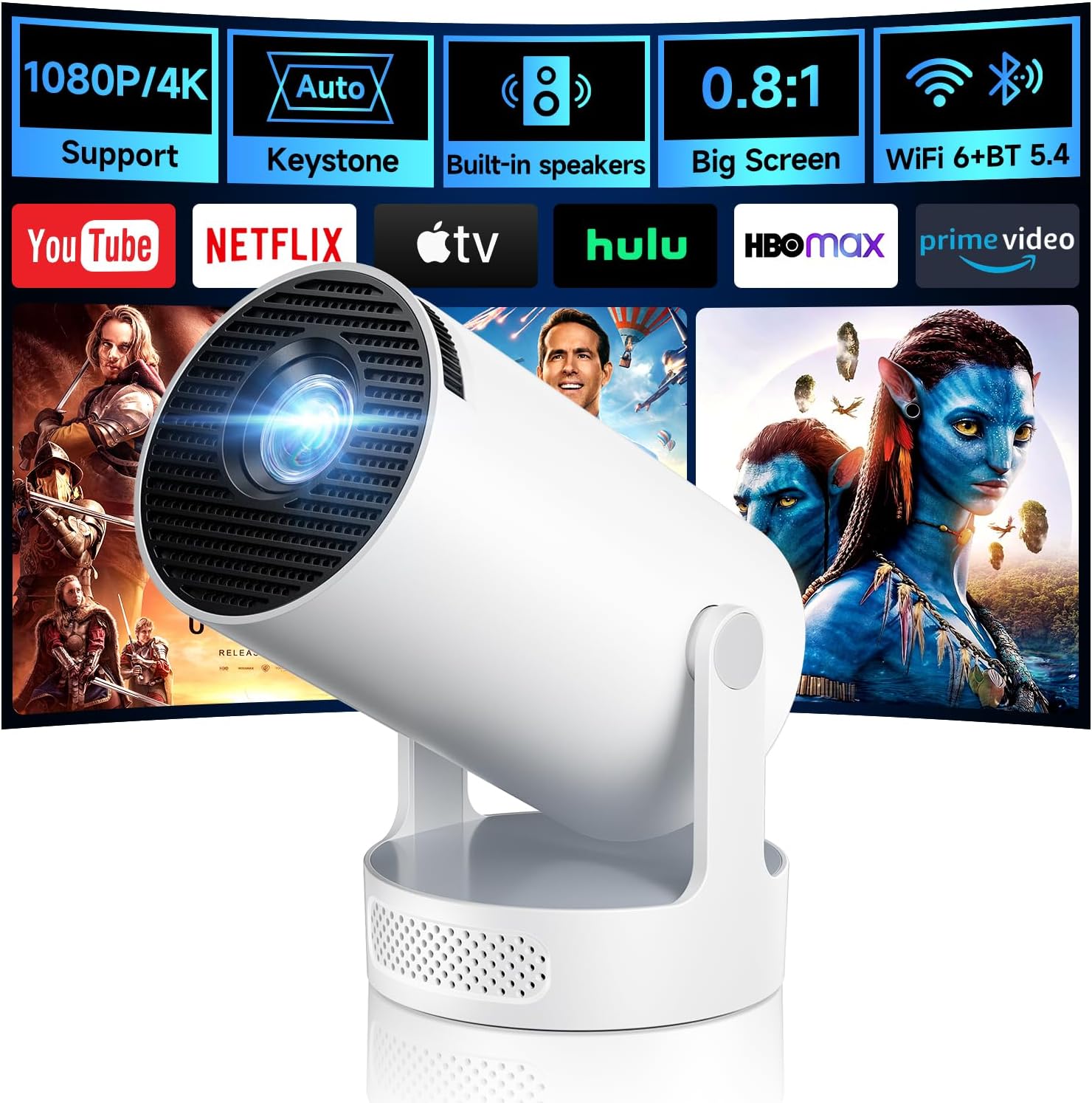 Kimwood Projector with Speaker 1080P Mini Portable Projector Wifi/BT Short Throw - $50.39 - (reg $80) use coupon