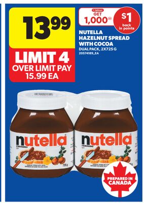 NUTELLA HAZELNUT SPREAD WITH COCOA, 2X725 G