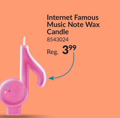 Internet Famous Music Note Wax Candle, Pink, 1.25-in, for Birthday Party