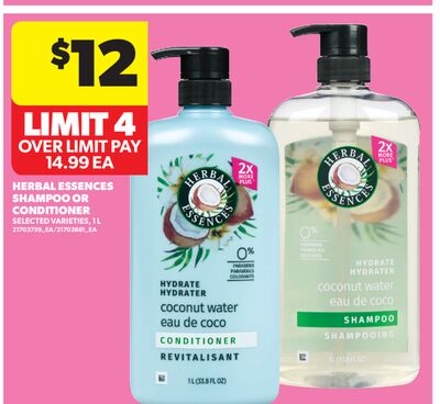 HERBAL ESSENCES SHAMPOO OR CONDITIONER, 1 L
