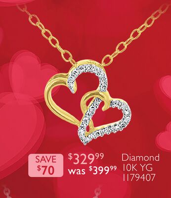 10K Yellow Gold Double Heart 0.04CTW Diamond Pendant