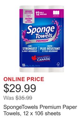 SpongeTowels Premium Paper Towels, 12 x 106 sheets