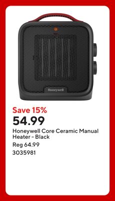 Honeywell Core Ceramic Manual Heater - Black