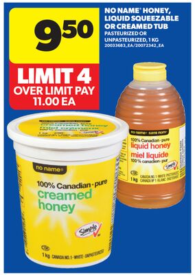 NO NAME® HONEY, LIQUID SQUEEZABLE OR CREAMED TUB, 1 KG