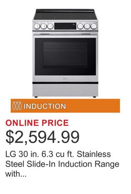 LG 30 in. 6.3 cu ft. Stainless Steel Slide-In Induction Range with ProBake Convection and Air Sous Vide