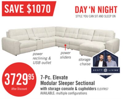 Scott Living Elevate Modular 7-Piece Right-Facing Chenille Fabric Power Reclining and Sliding Sectional - Beige