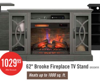 Brooke 62" Contemporary Electric Fireplace TV Stand with Storage & Cable Management for TVs up to 70"- Grey