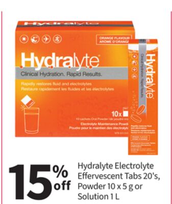 Hydralyte Electrolyte Effervescent Tabs 20's, Powder 10 x 5 g or Solution 1 L