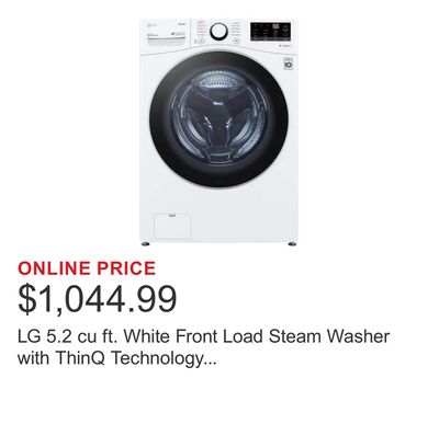 LG 5.2 cu ft. White Front Load Steam Washer with ThinQ Technology and Wi-Fi Enabled