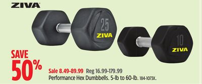 Ziva Performance Hex Dumbbells.