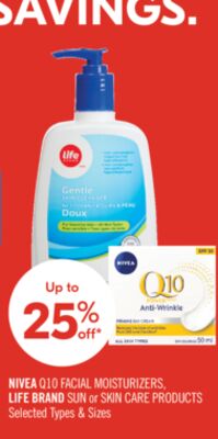 NIVEA Q10 FACIAL MOISTURIZERS, LIFE BRAND SUN or SKIN CARE PRODUCTS