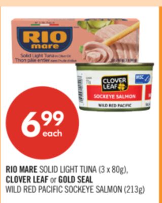 RIO MARE SOLID LIGHT TUNA (3 x 80g), WILD RED PACIFIC SOCKEYE SALMON (213g)