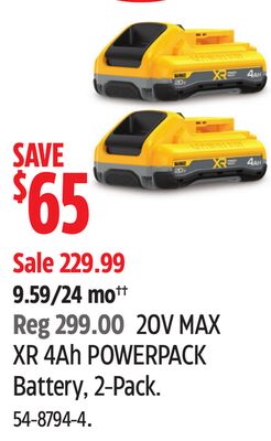 DEWALT 20V MAX XR 4Ah POWERPACK Battery, 2-Pack.