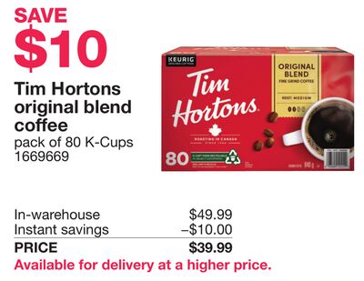 Tim Hortons original blend coffee pack of 80 K-Cups