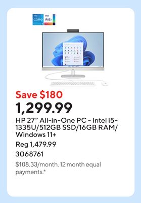 HP 27" All-in-One PC - Intel i5-1335U/512GB SSD/16GB RAM/Windows 11+