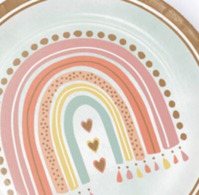 Rainbow Baby Round Paper Disposable Lunch Plates, Gold/Pink, 9-in, 8-pk, for Baby Shower