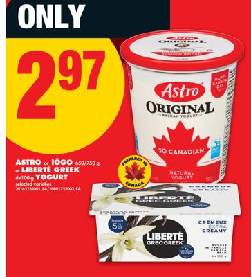 ASTRO OR IÖGO 650/750 G OR LIBERTÉ GREEK 4X100 G YOGURT
