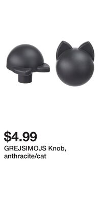 GREJSIMOJS Knob, anthracite/cat