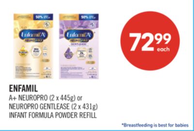 ENFAMIL A+ NEUROPRO (2 x 445g) or NEUROPRO GENTLEASE (2 x 431g)