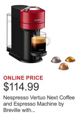 Nespresso Vertuo Next Coffee and Espresso Machine by Breville with $25 Nespresso Coffee Credit, Red