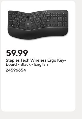 Staples Tech Wireless Ergo Keyboard - Black - English