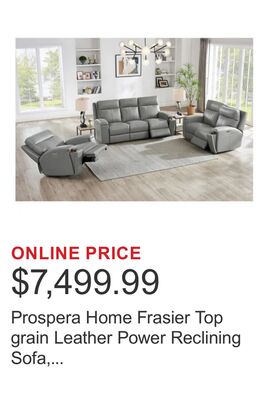 Prospera Home Frasier Top grain Leather Power Reclining Sofa, Loveseat and Chair