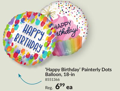"Happy Birthday" Round Satin Foil Balloon, Multi-Coloured, Painterly Dots, 18-in, Helium Inflation & Ribbon Included for Birthday Party