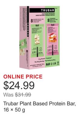 Trubar Plant Based Protein Bar, 16 × 50 g