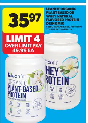 LEANFIT ORGANIC PLANT BASED OR WHEY NATURAL FLAVORED PROTEIN DRINK MIX, 715-858 G