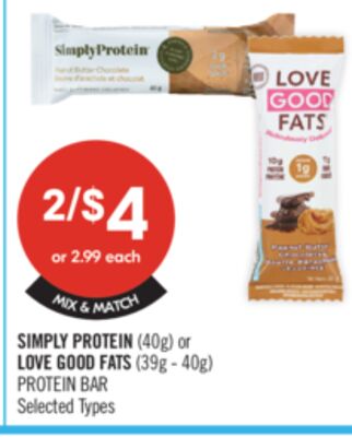SIMPLY PROTEIN (40g) or LOVE GOOD FATS (39g - 40g) PROTEIN BAR