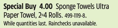 Sponge Towels Ultra Paper Towel, 2=4 Rolls.