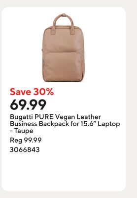 Bugatti PURE Vegan Leather Business Backpack for 15.6" Laptop - Taupe