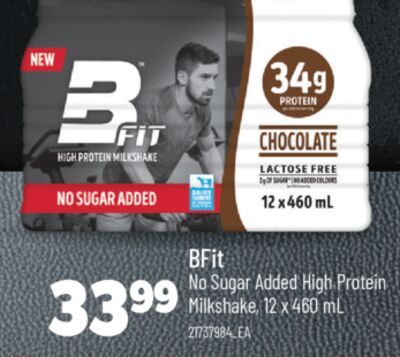 BFIT NO SUGAR ADDED HIGH PROTEIN MILKSHAKE, 12 x 460 mL