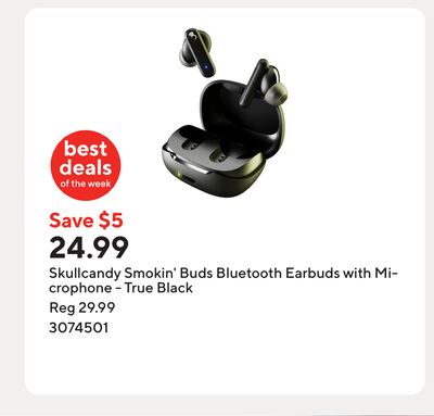 Skullcandy Smokin' Buds Bluetooth Earbuds with Microphone - True Black