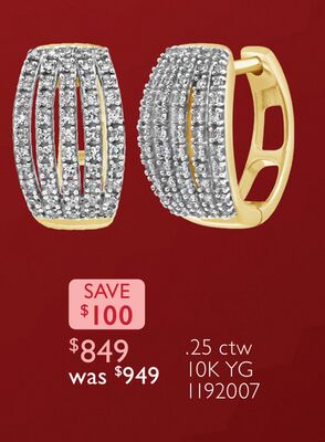 10K Yellow Gold 0.25CTW Diamond Hoop Earrings