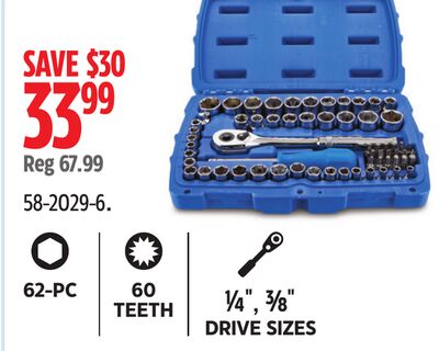 Mastercraft 62-PC 60 TEETH ¼ ", ⅜ " DRIVE SIZES