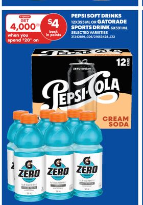PEPSI SOFT DRINKS, 12X355 ML OR GATORADE SPORTS DRINK, 6X591 ML