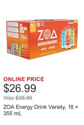 ZOA Energy Drink Variety, 18 × 355 mL