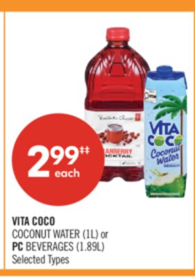 VITA COCO COCONUT WATER (1L) or PC BEVERAGES (1.89L)