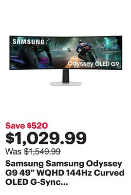 Samsung Samsung Odyssey G9 49" WQHD 144Hz Curved OLED G-Sync FreeSync Gaming Monitor (LS49DG912SNXZA)