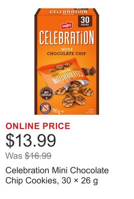 Celebration Mini Chocolate Chip Cookies, 30 × 26 g