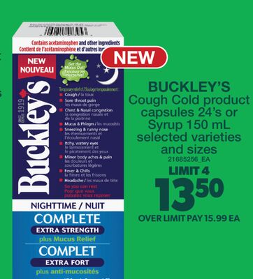 BUCKLEY'S COUGH COLD PRODUCT CAPSULES 24' S OR SYRUP 150 ML