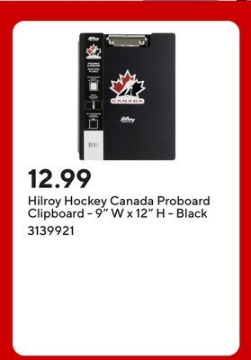 Hilroy Hockey Canada Proboard Clipboard - 9" W x 12" H - Black